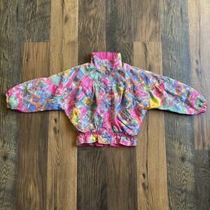 Vintage 80s 90s Kids Puffer Jacket M 5/6 Bright Abstract Retro Colorblock Coat